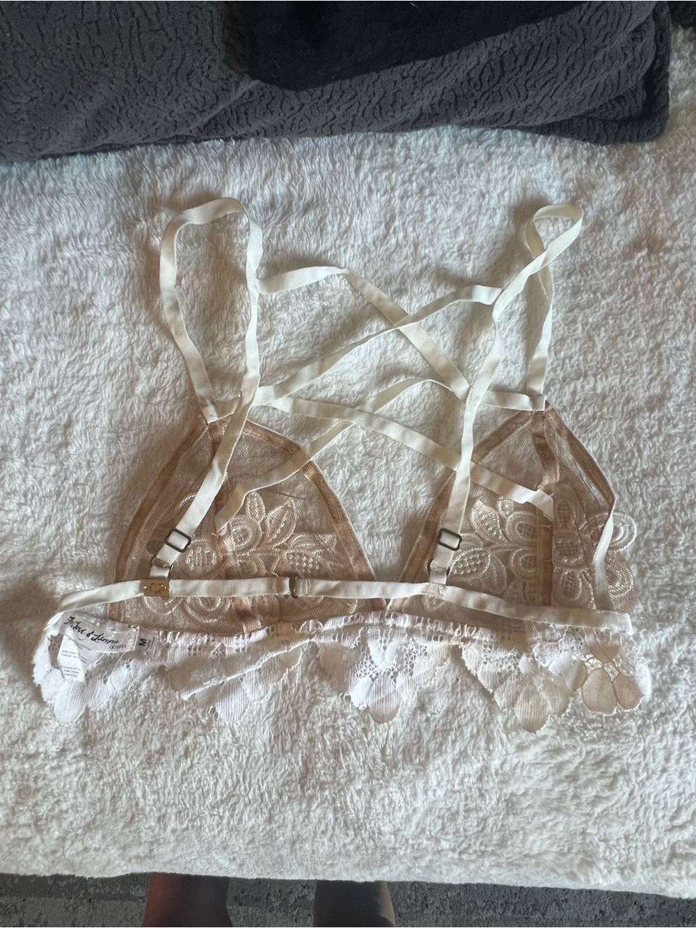 For Love & Lemons Skivvies Floral Lace Bralette Ivory Nude Size M - Picture 4 of 5